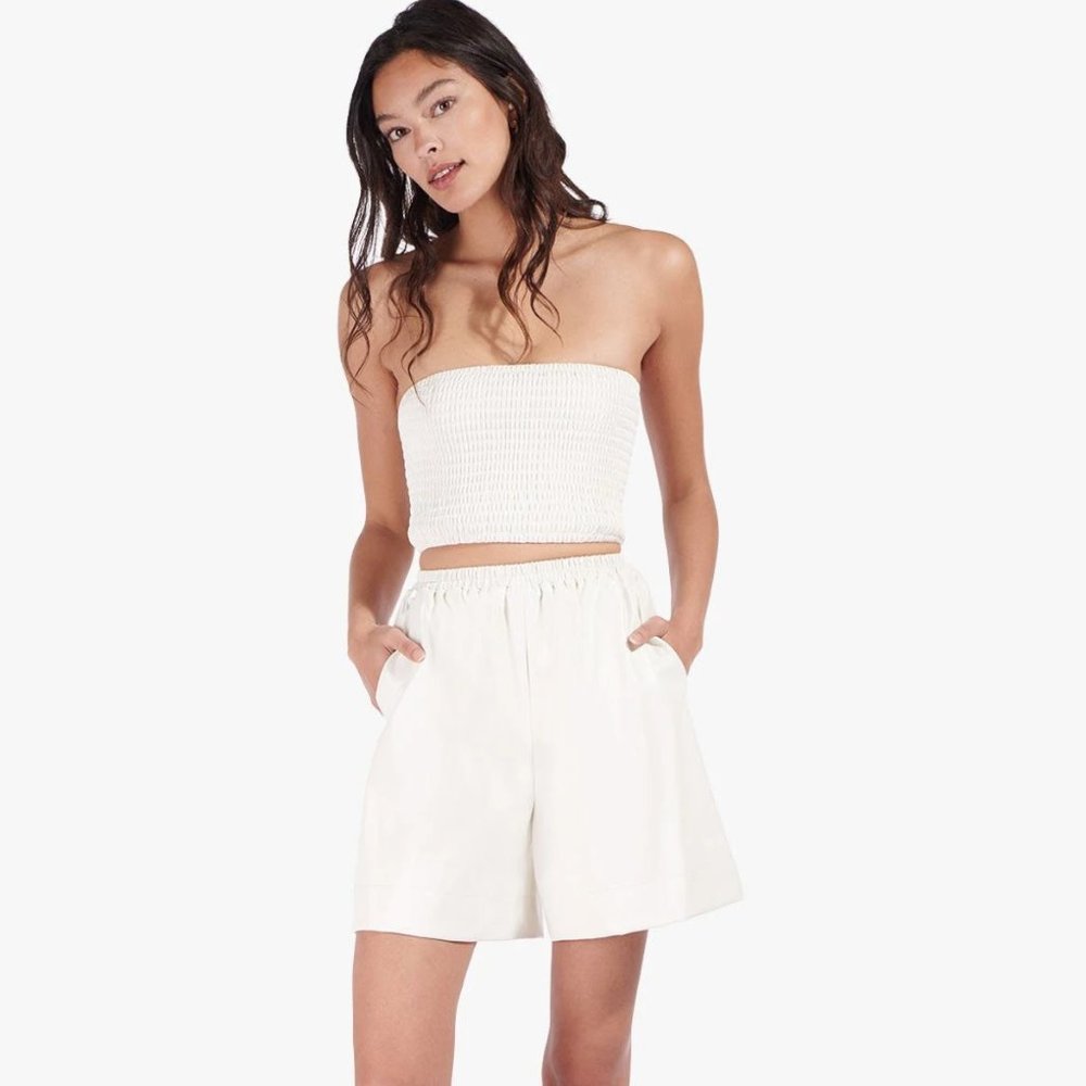 NWT STAUD Clark Shorts Ivory Vegan Leather